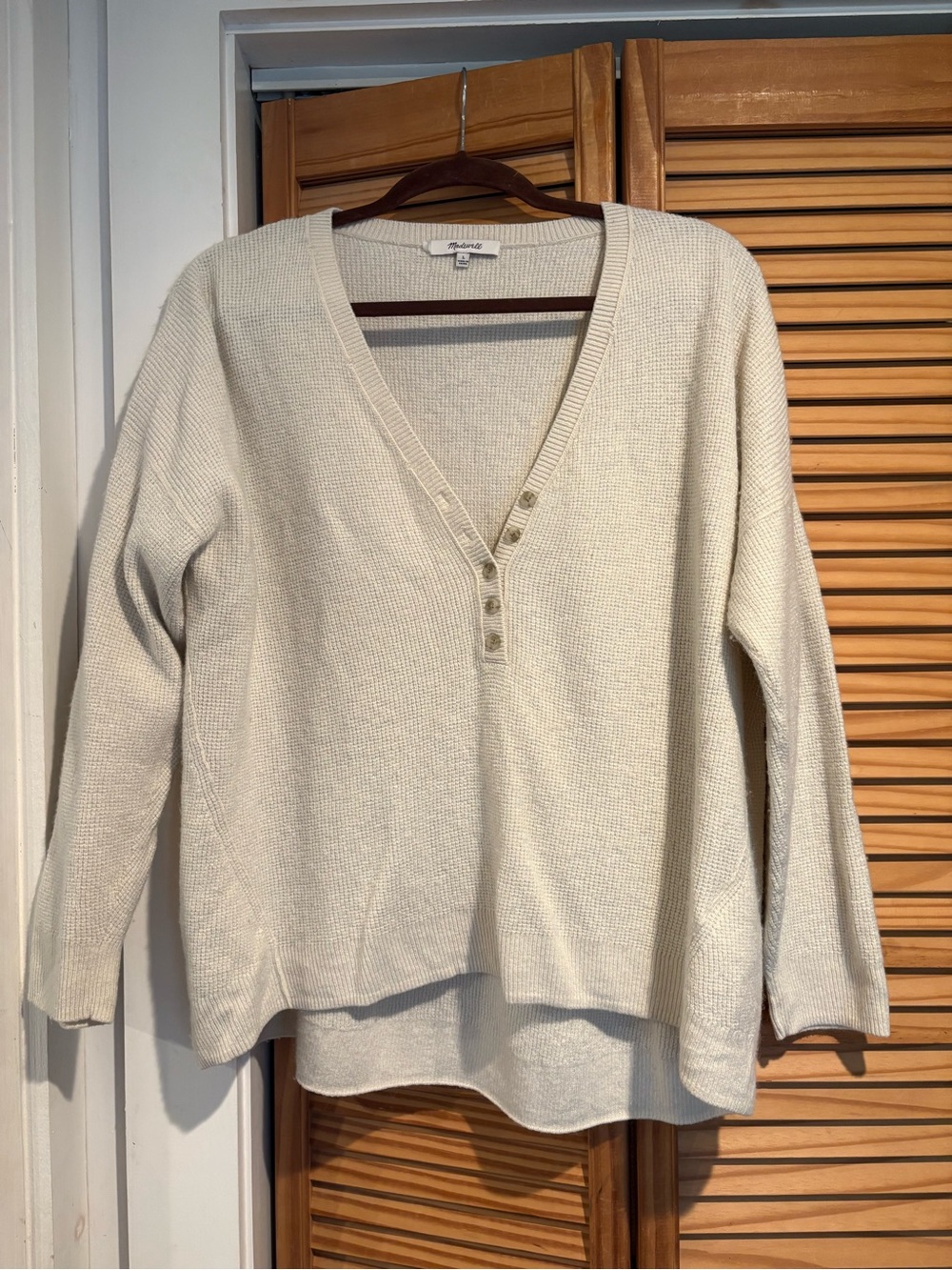 Madewell Asherton Waffle Henley Sweater Cream Ivory Slouchy Knit Wool Alpaca L
